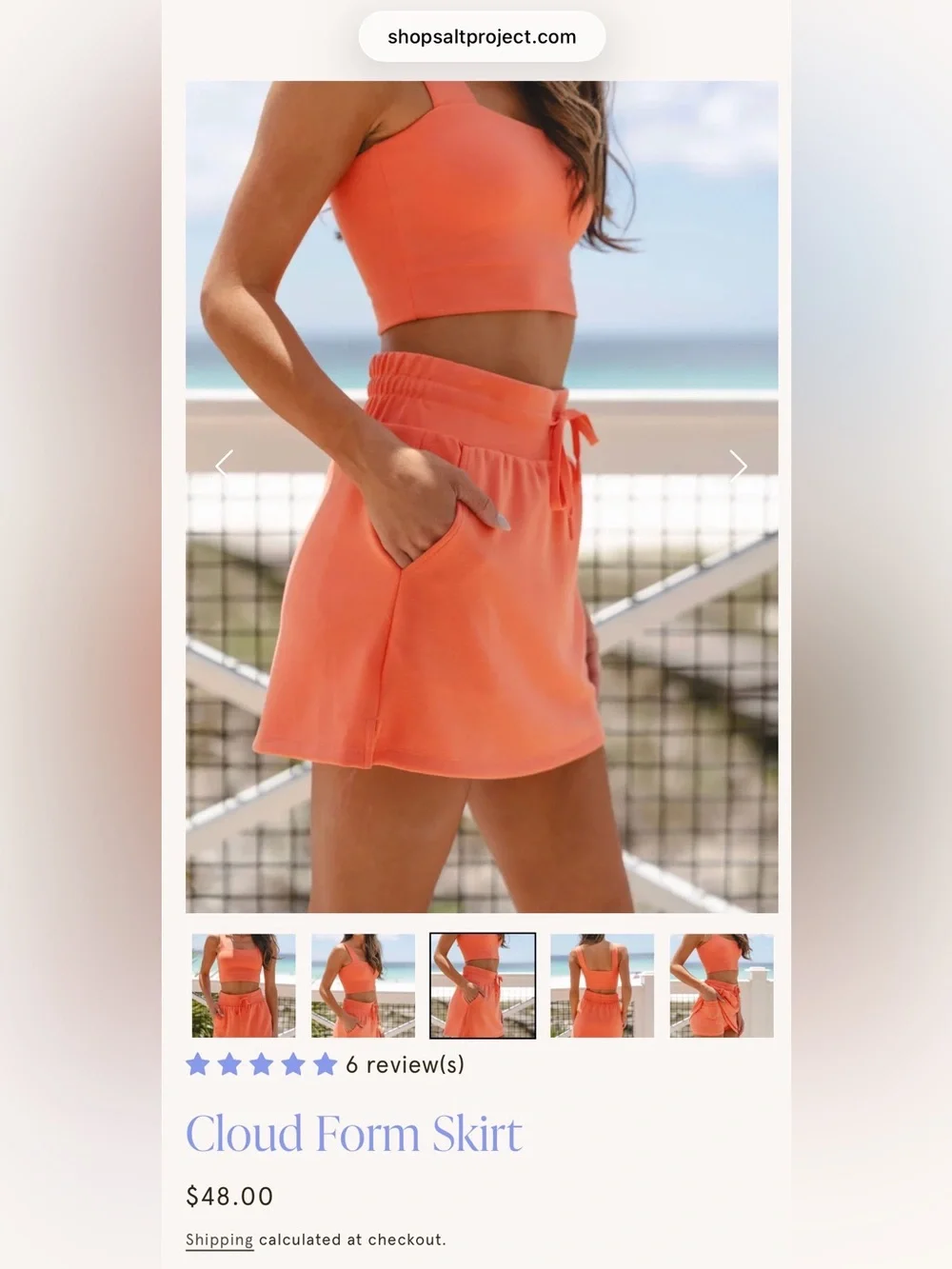 Salt Project Women’s Coral Lounge Crop Top & Skirt Set